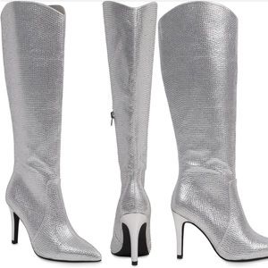 Silver Rhinestone Knee High Stiletto Cowgirl Western Boots - MIA - Worn Once